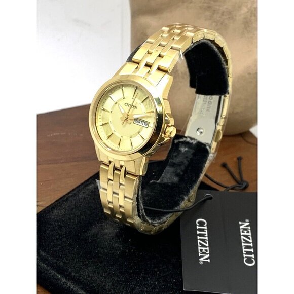 Citizen Women's Watch EQ0603-59P Quartz Gold Dial Day Date Steel Petite 28mm - Picture 2 of 14